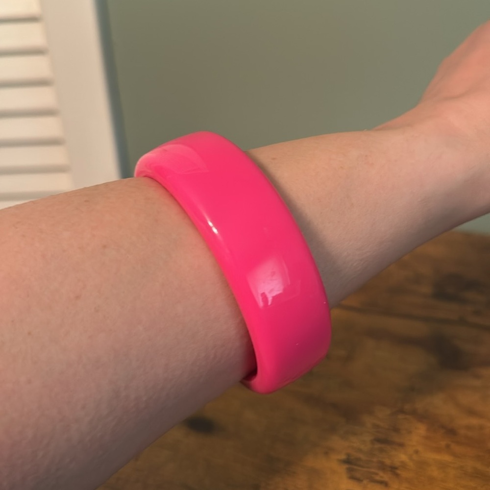 Vintage Plastic Bangle Bracelet, Bright Bubblegum Pink, Retro, Boho